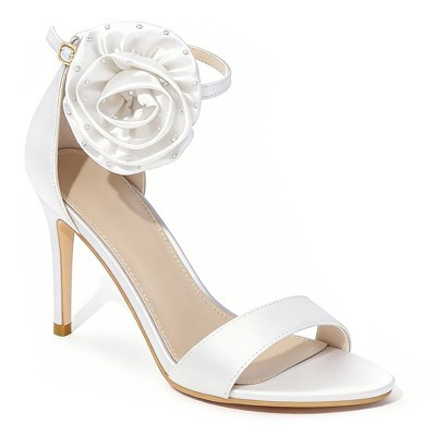 BLISSFUL STEP Flower Satin Ankle Strap Stiletto High Heel Sandals for Women 8 White | Target