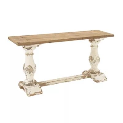 Ridge Road D&eacute;cor Carved Base Console Table in Distressed White | Bed Bath & Beyond | Bed Bath & Beyond