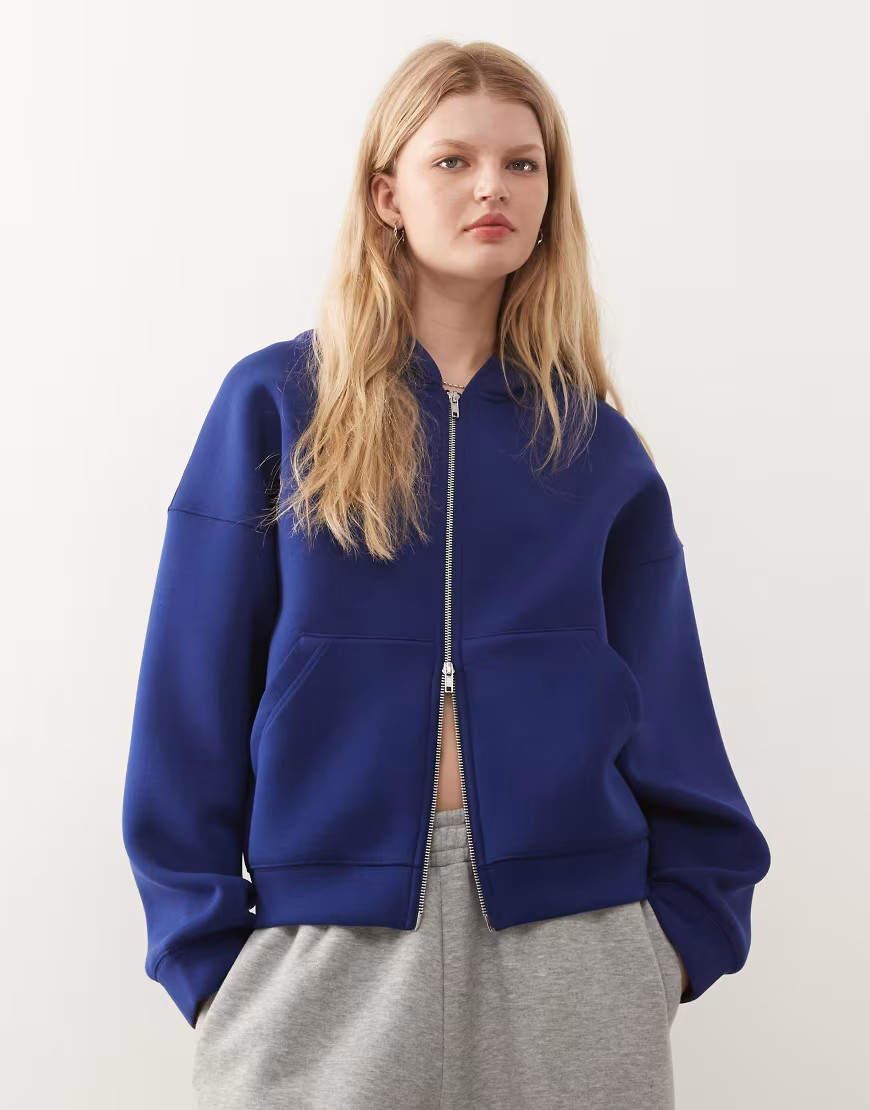 Weekday Scarlet oversized zip through hoodie in royal blue in scuba-style fabric | ASOS (Global)