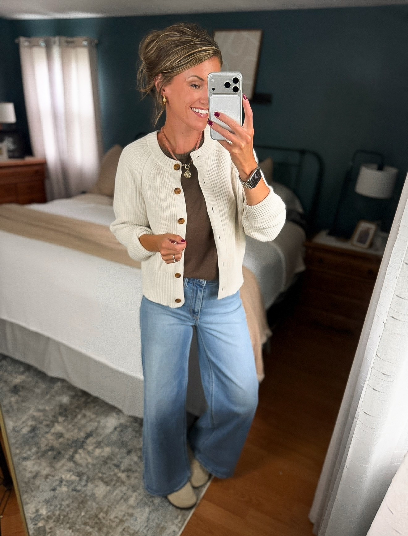 Target basics for Fall. 
This cardigan will get so much use. 
Wearing small in tee and cardigan. 
Jeans/ 8R

#LTKSeasonal #LTKOver40