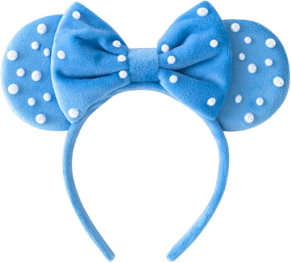 KARETT Pearl Mouse Ears Bow Headbands, Sparkle Minnie Ears Headband Glitter Hair Band for Party P... | Amazon (US)