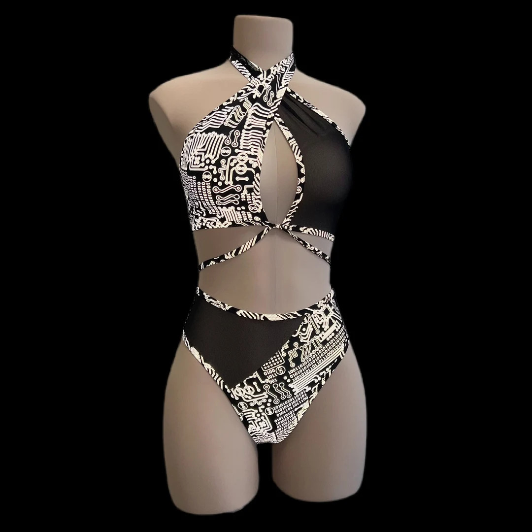 Reflective rave set | festival set | mesh halter top | brazilian bottoms | | Etsy (US)