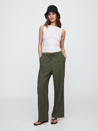 Mid Rise Linen-Blend Pull-On Wide-Leg Pants | Gap Factory