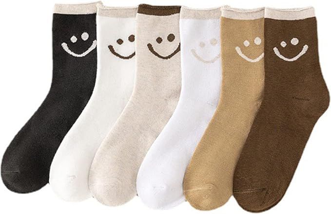 6 Pairs Lovely Smile Face Cotton Socks, Smiley Face Socks Womens, Cute Smiling Face Socks(6 pairs... | Amazon (US)