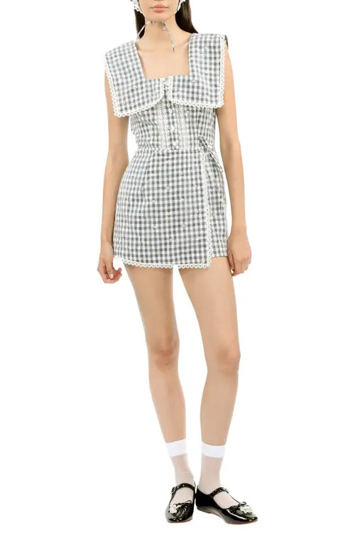 Anna Sui Daisy Embroidery On Gingham Romper in Black Multi at Nordstrom, Size 6 | Nordstrom