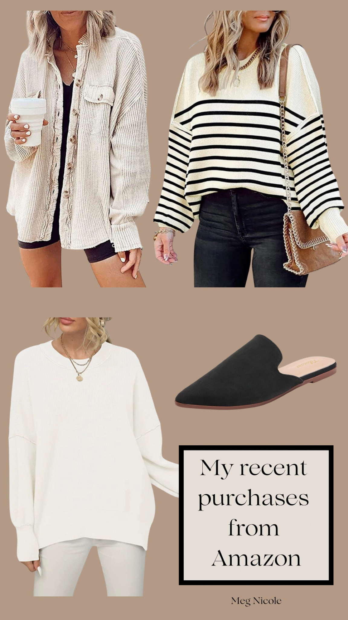 My recent order from Amazon! I’m trying to shop for winter items that can be transitioned to spring.

Mules, black and white striped sweater, Free People Scout Jacket dupe

#LTKunder100 #LTKshoecrush #LTKstyletip