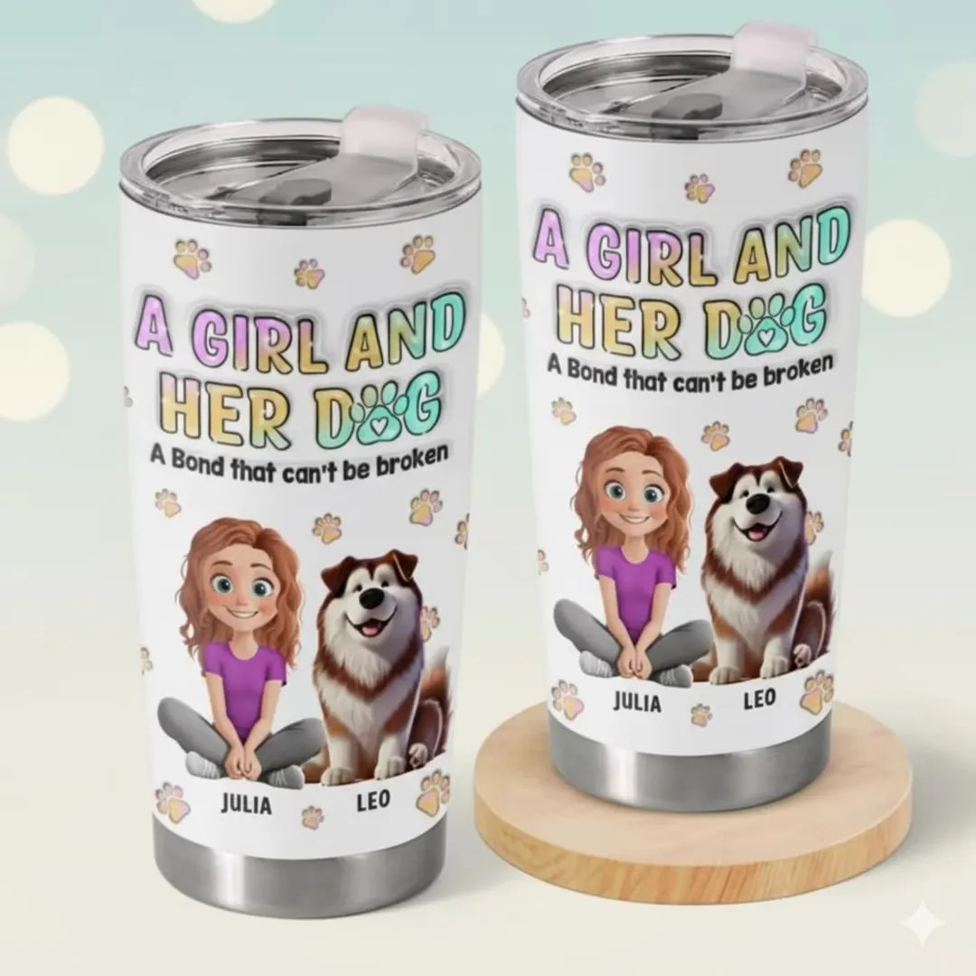 A Girl And Her Dog - Personalized Custom Tumbler With 3D Printed Effect - Cute Gift For Dog Lover... | Etsy (US)