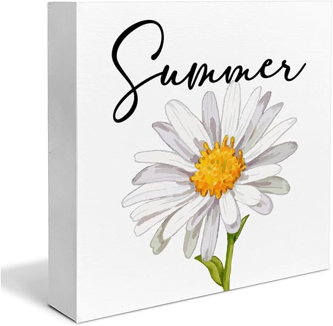 Summer Decor, Country Daisy Summer Wooden Sign Decor Desk Sign Summer Wooden Block Sign Rustic Ho... | Amazon (US)