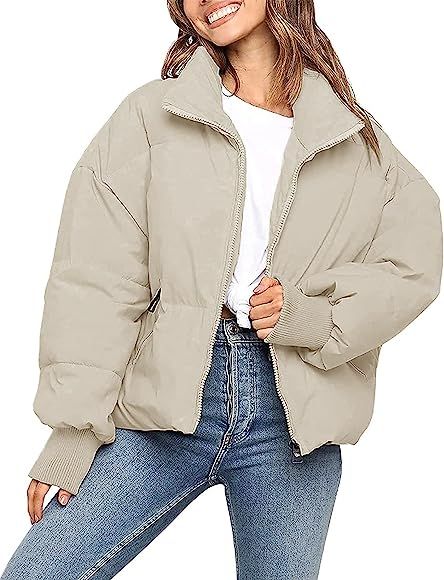 MEROKEETY Women's Winter Long Sleeve Zip Puffer Jacket Baggy Short Down Coats | Amazon (US)