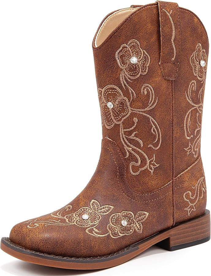 Girls Cowboy Boots Classic Western Floral Embroidery Sparkly Rhinestone Little Big Kids Cowgirl B... | Amazon (US)