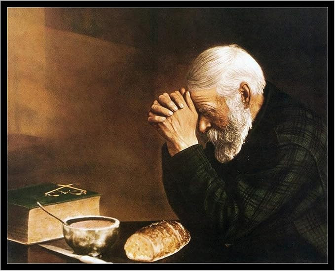 Vintage Grace Painting Poster - Retro Man Praying Over Bread Print - Gratitude Art - Gift for Men... | Amazon (US)