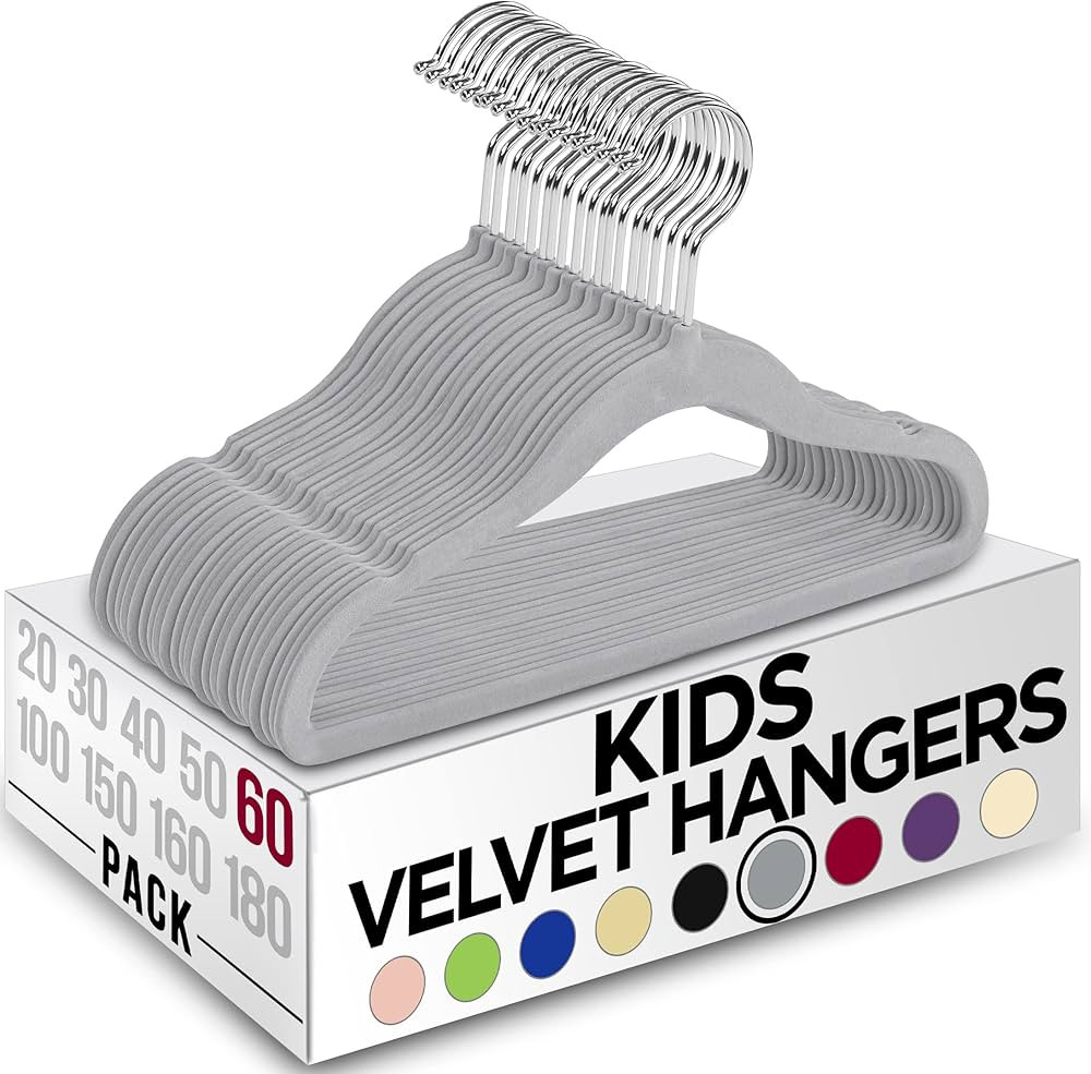 Utopia Home Kids Hangers Velvet (60 Pack) - 11 Inch Durable Baby Hangers for Closet - Perfect Tod... | Amazon (US)