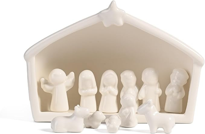 WDS WONDROUS 12 Pieces Ceramic Nativity Set, Miniature Christmas Nativity Figurine, White Porcela... | Amazon (US)