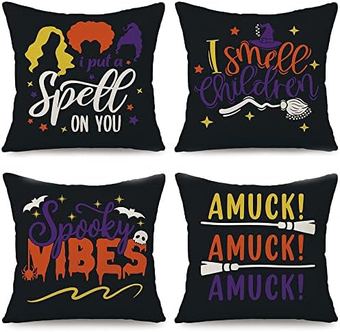 Bontalc Halloween Pillow Covers 18x18 Set of 4 Halloween Pillows Farmhouse Halloween Decorati... | Amazon (US)