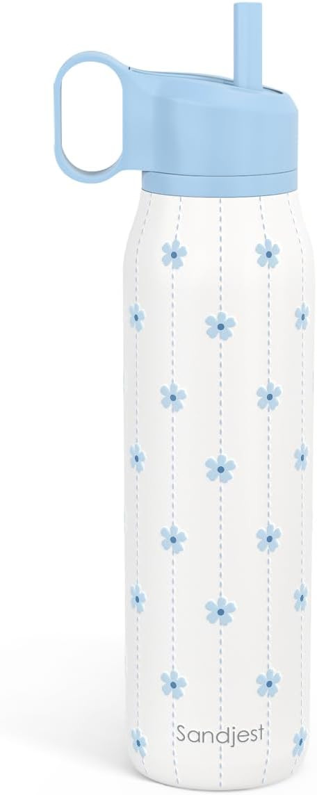 Blue Floral Stainless Steel Water Bottle with Twist Lid 20oz, Travel Insulated Water Bottles for ... | Amazon (US)