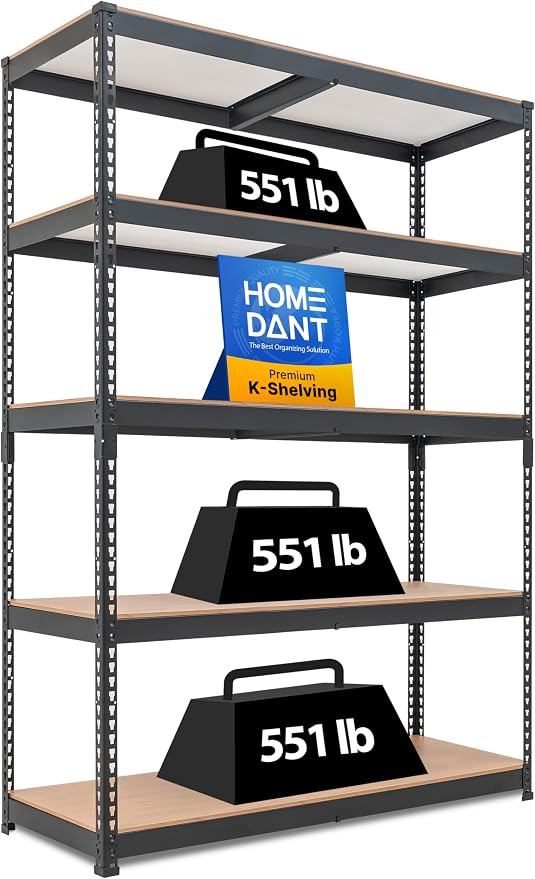 Black 47.7" W 5 Tier Storage Shelves Garage Shelving Unit Metal | Adjustable boltless metal shelv... | Amazon (US)