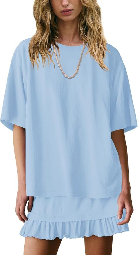 Yanekop Womens 2 Piece Skirt Sets Summer Two Piece Lounge Set Travel Vacation Outfits Oversized T... | Amazon (US)