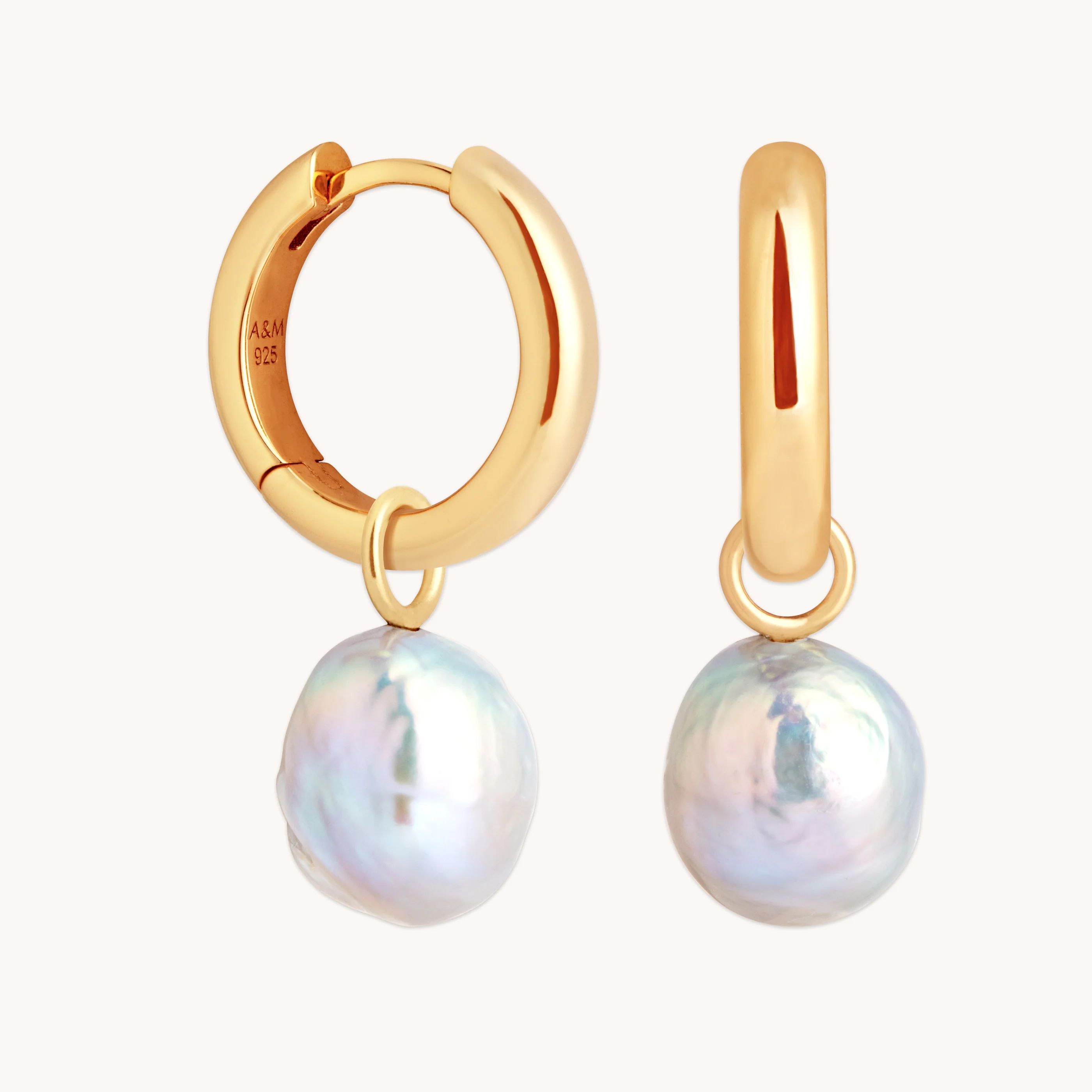 Tranquility Pearl Charm Gold Hoops | Astrid & Miyu Earrings | Astrid and Miyu