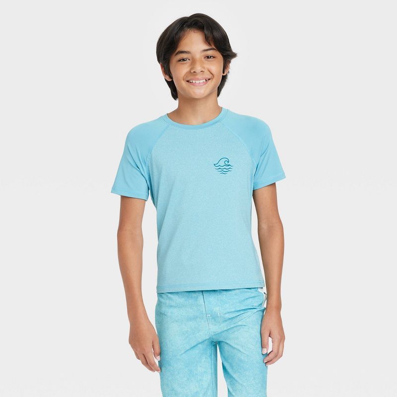 Boys' Wave Short Sleeve Rash Guard Swim Shirt - art class™ Turquoise Blue | Target