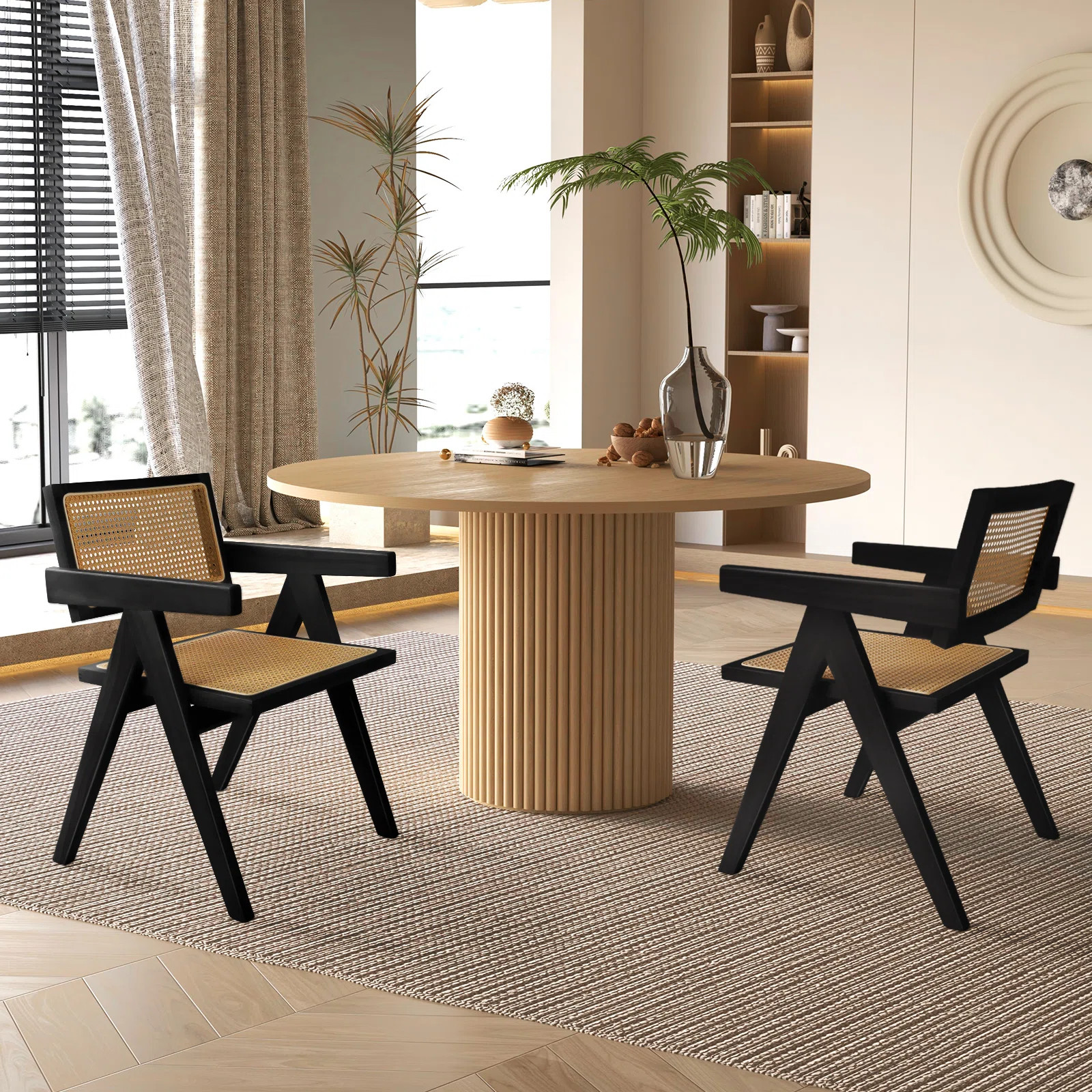 Alaynnah Retro Wood Rattan Back Handmade Armchair (Set of 2) | Wayfair North America