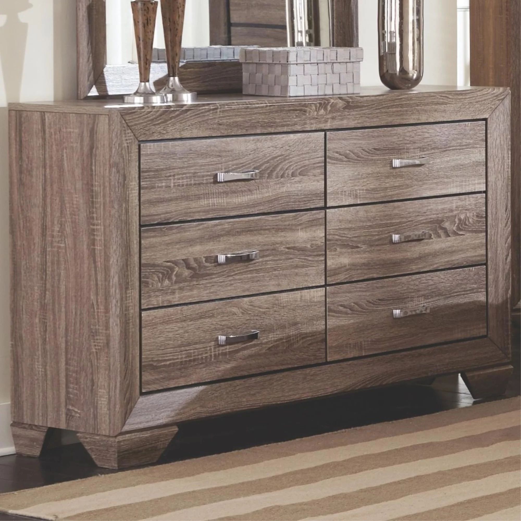 Transitional Style Wooden Dresser with Six Drawers and Metal Handles, Brown - Walmart.com | Walmart (US)