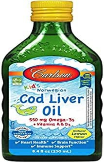 Carlson - Kid's Cod Liver Oil, 550 mg Omega-3s, Vitamins A & D3, Wild Norwegian, Lemon, 250 mL | Amazon (US)