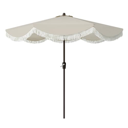 Tempera 9ft Auto Tilt Scalloped Patio Umbrellas with Fringe, Outdoor Table Umbrellas with Fade Resistant Canopy, 8 Sturdy Rids, Luxurious Vintage Umbrellas for Lawn, Pool, Deck, Balcony | Amazon (US)