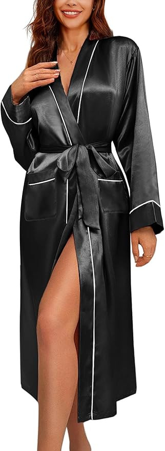 Ekouaer Satin Robes for Women Long Sleeve Silk Bathrobe Soft Lightweight Full Length Sleepwear Br... | Amazon (US)