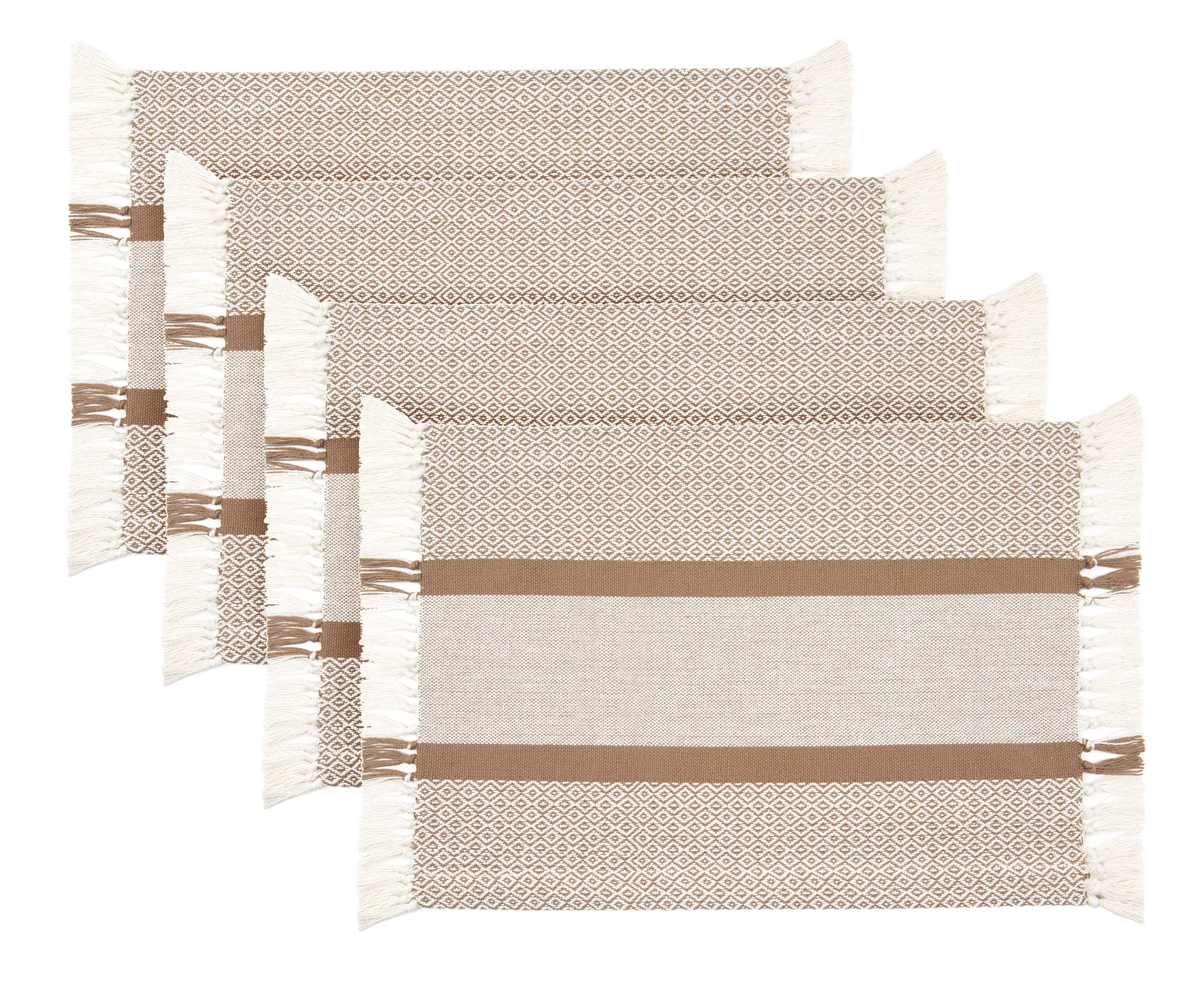 Sticky Toffee Cotton Woven Placemat Set with Fringe, Traditional Diamond, 4 Pack, Tan, 14 in x 19... | Walmart (US)