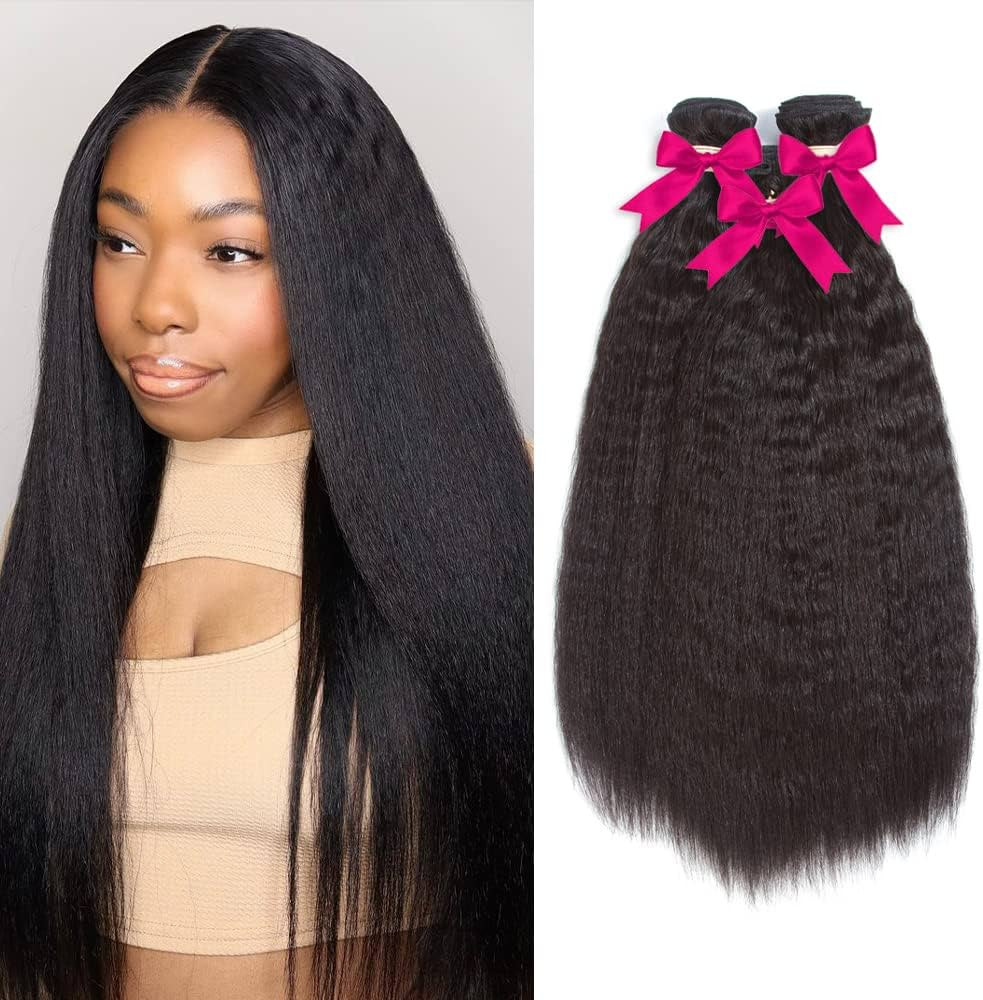 Kinky Straight Human Hair Bundles, Kerriana 26 28 30 Inch Bundles Human hair Natural Color 3pcs L... | Amazon (US)