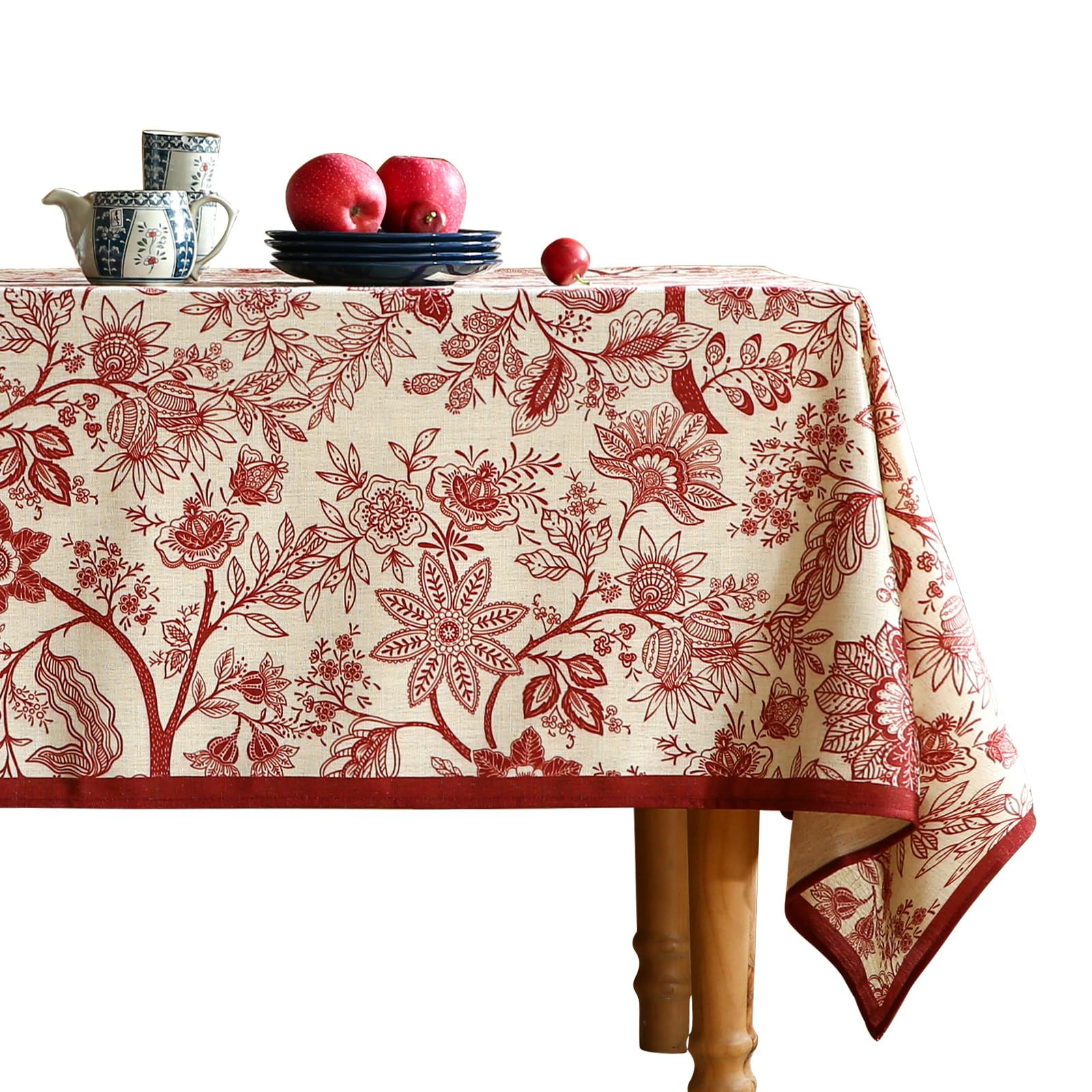 ISAENNE Designer French Linen Square Tablecloth,Red Floral Washable Indoor Table Cloth,Durable Ho... | Amazon (US)