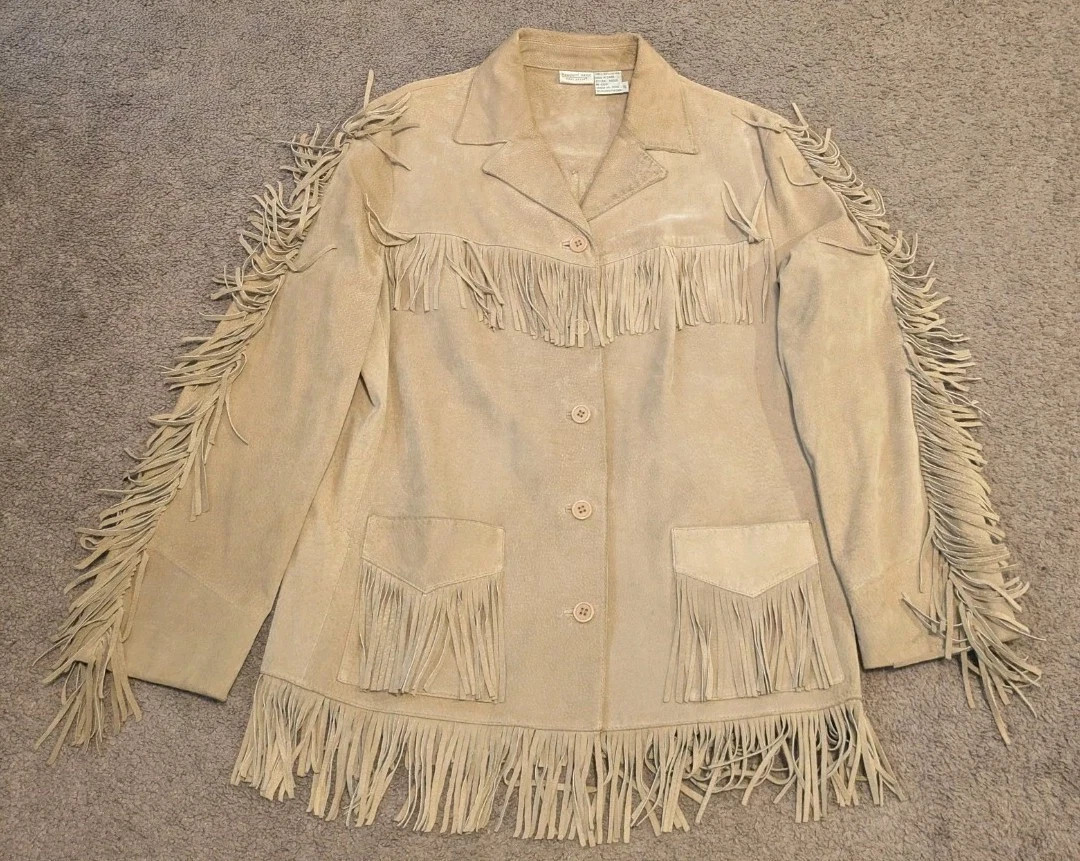 Vintage 90s NEWPORT NEWS Suede Leather Fringe Western Jacket Women's XL | eBay | eBay US