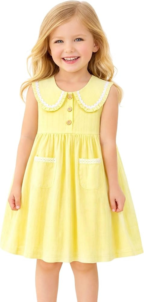 HILEELANG Little Girls Peter Pan Collar Dress Easter Spring Summer Cotton Sleeveless Sundress | Amazon (US)