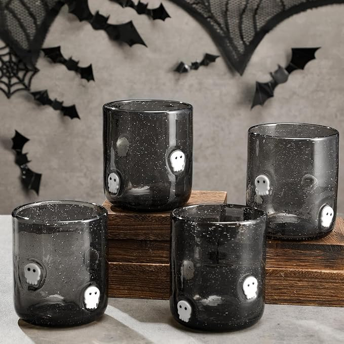 4 PCS Halloween Black Skull Juice Glasses Cup Set | Fall Holiday Supplies | Gift Set | Stemless D... | Amazon (US)