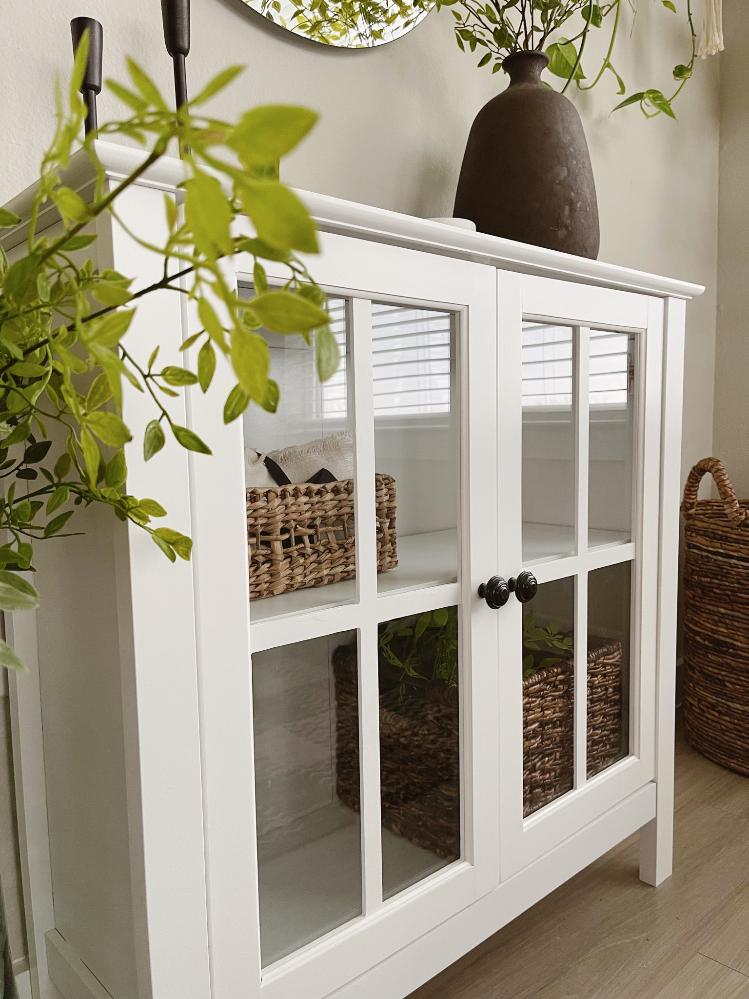Easy to assemble and affordable glass door cabinet! 
#neutraldecor #neutralfurniture #affordablefurniture #aestheticfurniture

#LTKGiftGuide #LTKFind #LTKhome