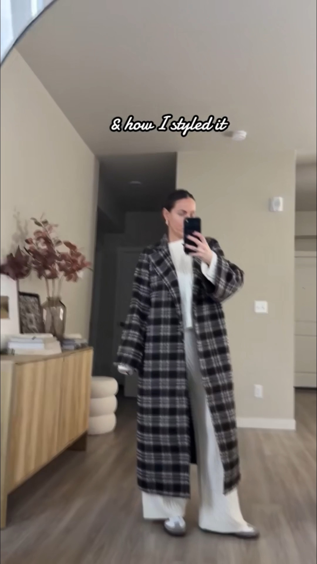 the viral amazon cable knit loungewear set and oversized plaid coat.  suede tote bag in coffee color 