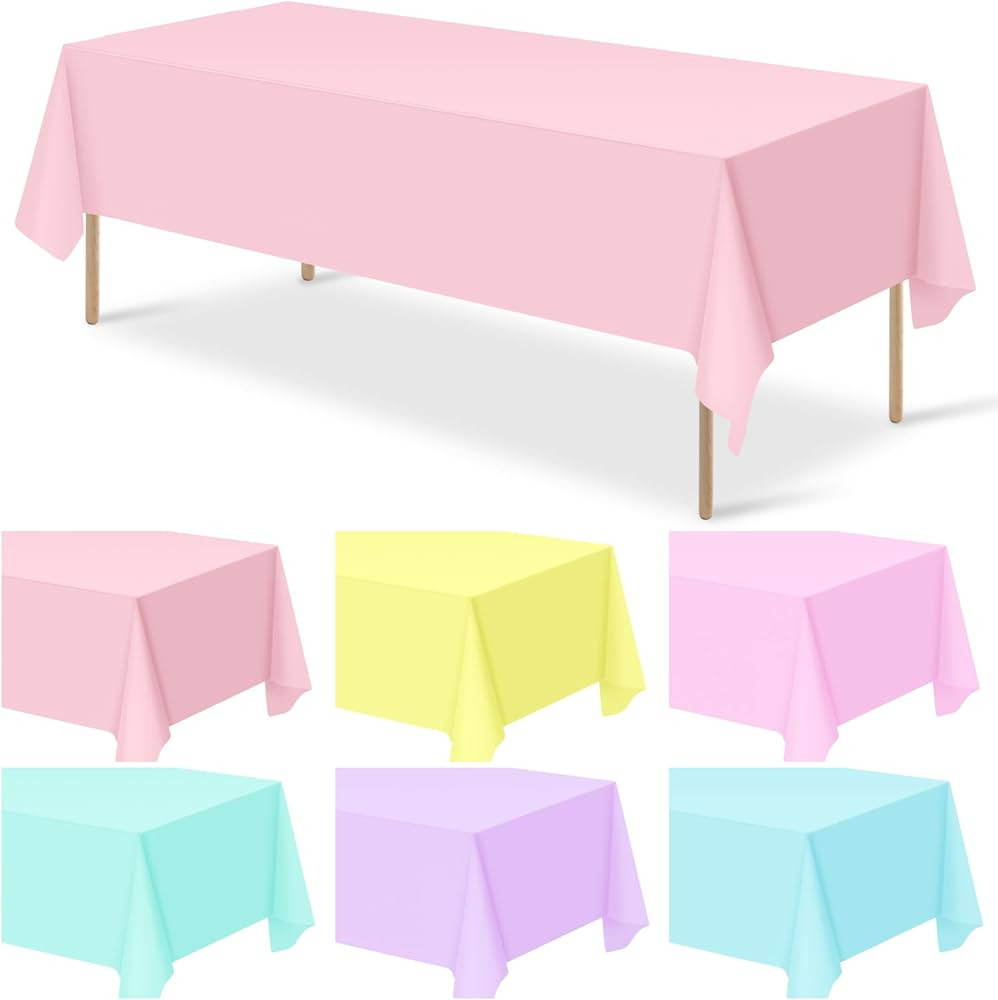12Pcs Plastic Pastel Color Tablecloths,Assorted Color Table Cloth Disposable Rectangle Table Cove... | Amazon (US)