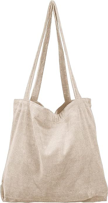 Women’s Corduroy Tote Bag, Casual Handbags Big Capacity Shoulder Shopping Bag with 2 Pockets | Amazon (US)