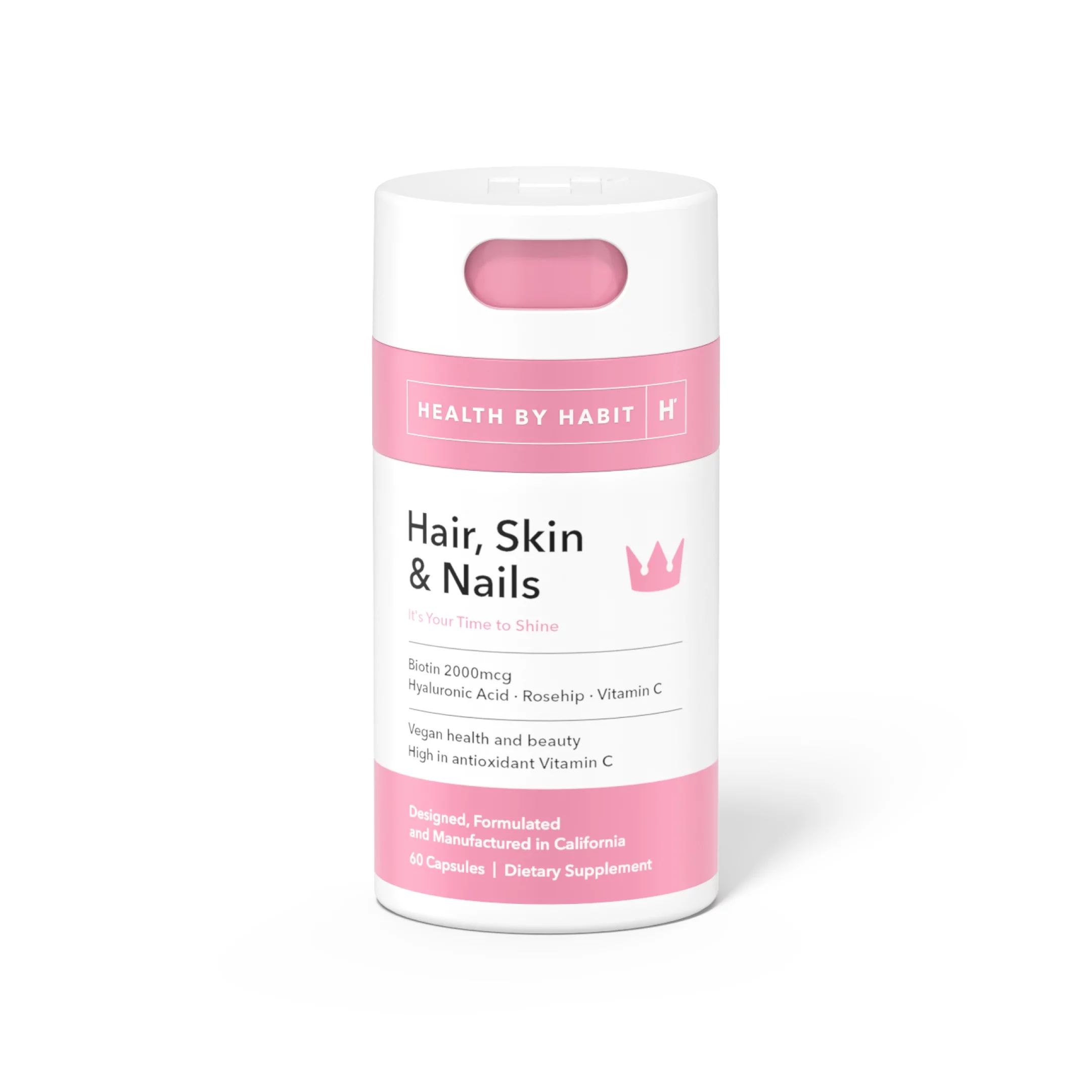 Health By Habit Hair Skin & Nails Supplement, Biotin, Hyaluronic Acid, 60 Capsules | Walmart (US)