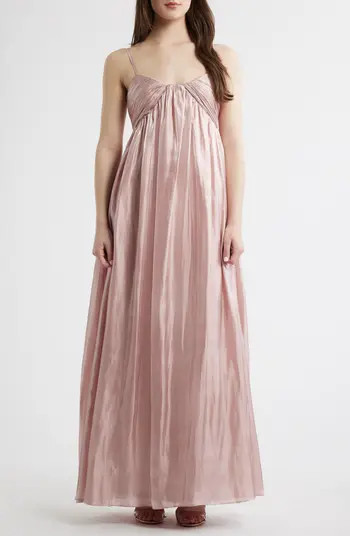 Lulus Matty Ruched Metallic Sleeveless Gown | Nordstrom | Nordstrom
