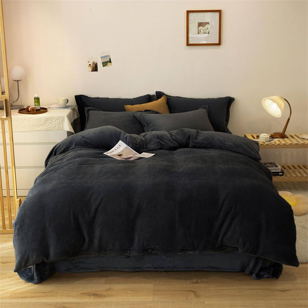 Wellboo Black Velvet Comforter Sets Full Solid Black Fluffy Bedding Comforters Women Men Plain Da... | Amazon (US)