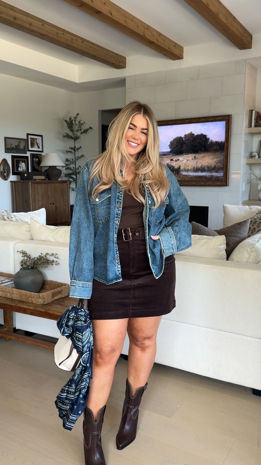 Western fall inspired outfits 🍂🌾👢 @loft has so many cute new arrivals & getting me even more excited for cozy weather season!!! I’m wearing a large in everything, a 12/32 in the denim 🍁🍂