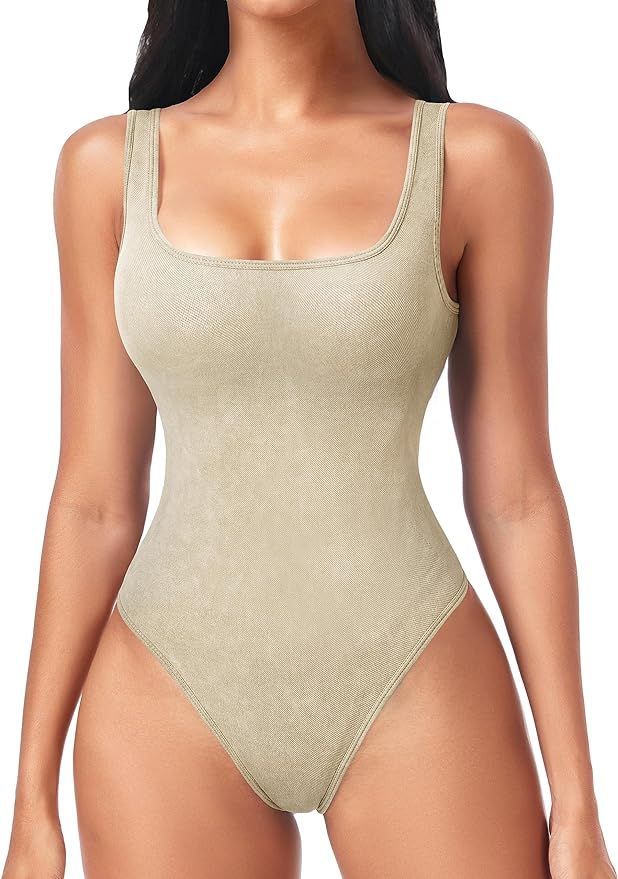OLCHEE Womens Shapewear Bodysuit Tummy Control Seamless Ribbed Mock Neck Sleeveless Sliming Body ... | Amazon (US)