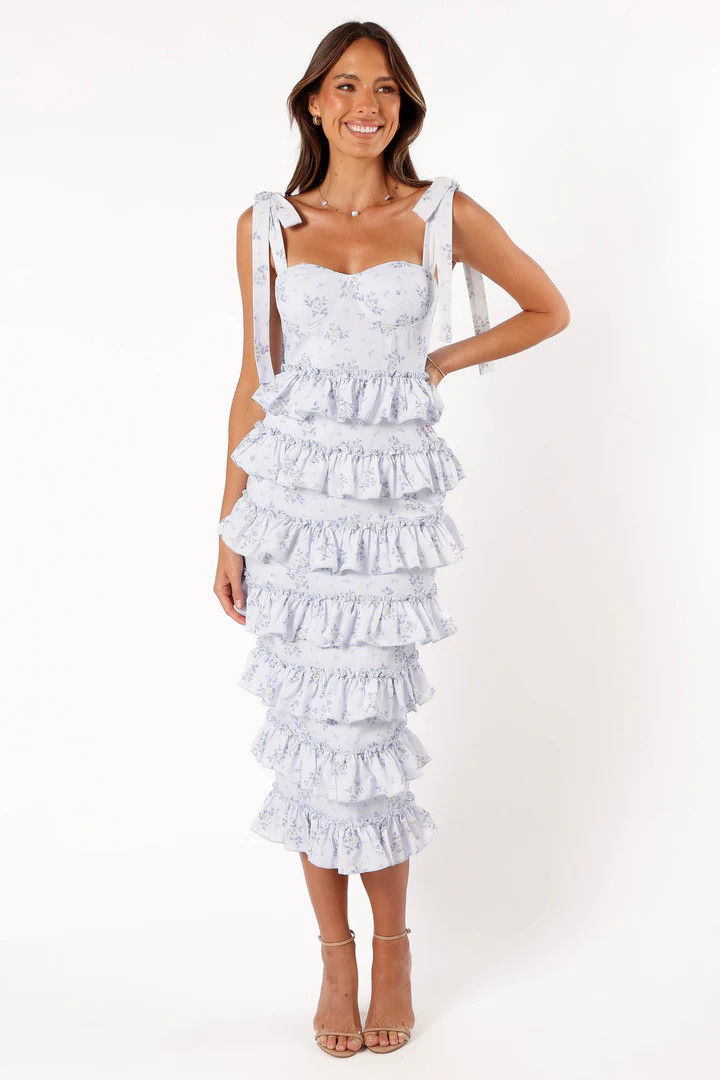 Marina Frilled Midi Dress - Blue Floral | Petal & Pup (US)