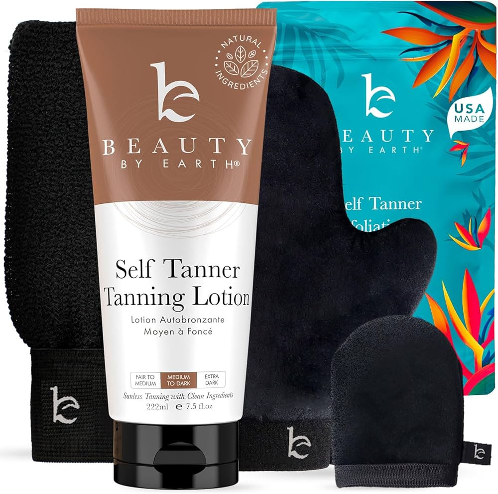 Self Tanner Kit - USA Made with Organic & Natural Ingredients, Tanning Lotion with Glove & Exfoli... | Amazon (US)