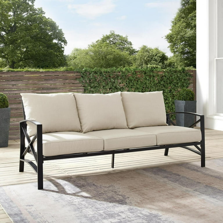 Outdoor Metal Sofa - Patio Lounge Furniture, Steel Frame, Cushioned Seating - 79" Outdoor Sofa | Walmart (US)