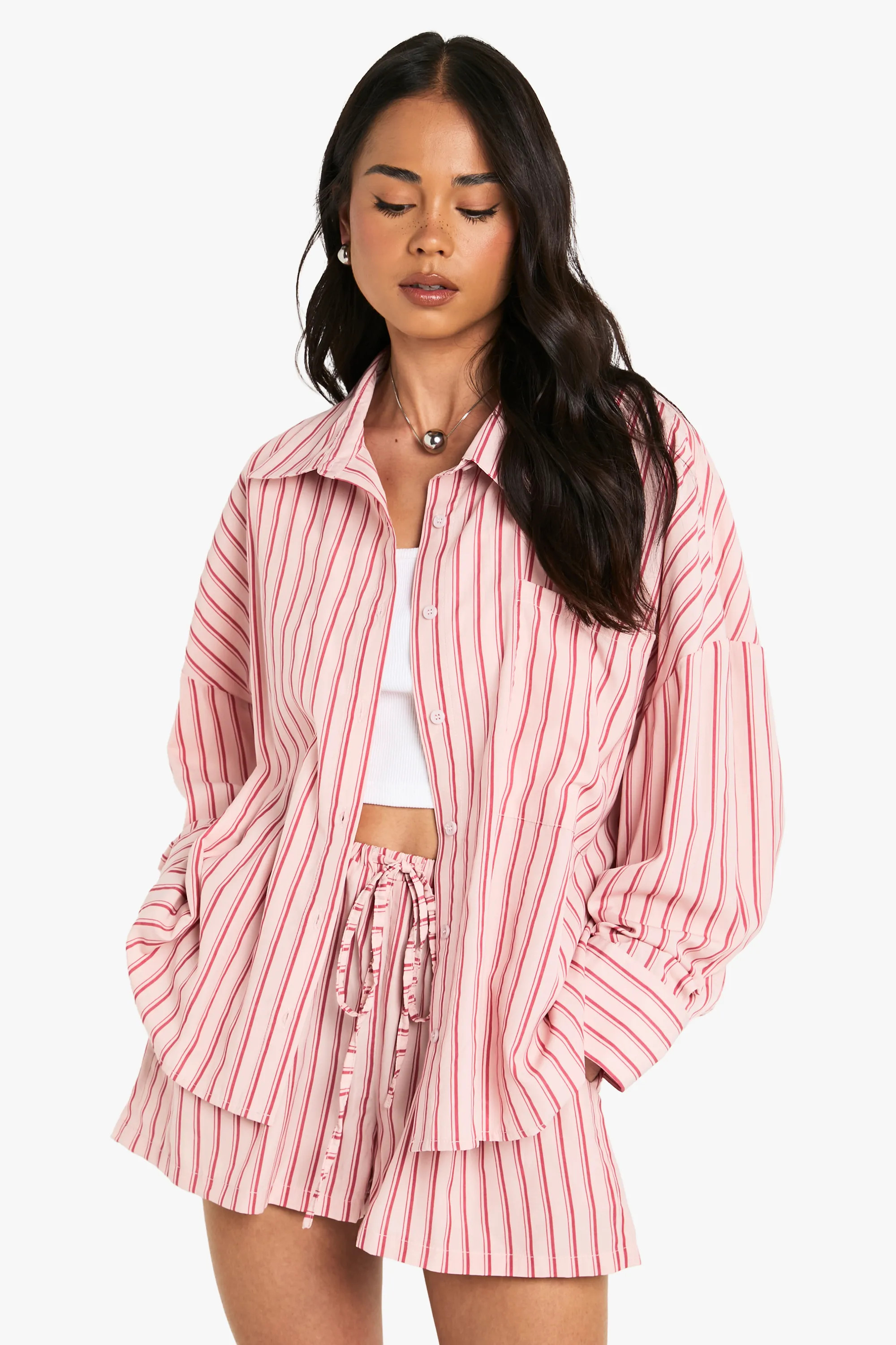 Shirts | Tonal Stripe Relaxed Fit Shirt & Shorts | boohoo | Boohoo.com (UK & IE)