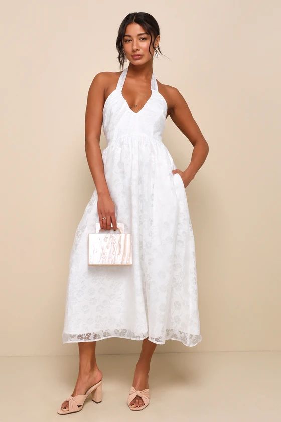 Delicate Sweetness White Floral Burnout Midi Dress With Pockets | Lulus (US)