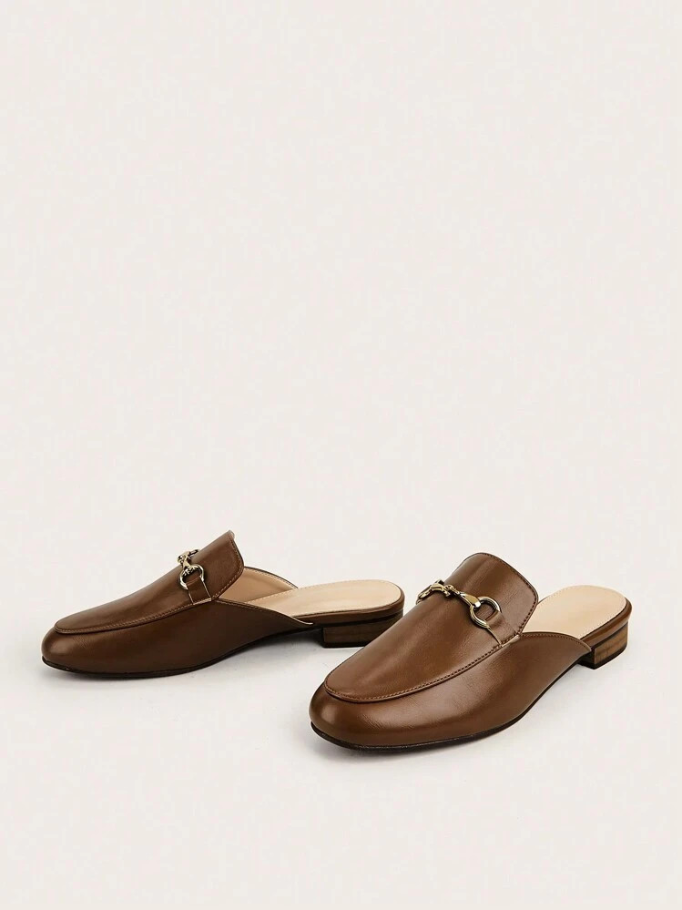 2025 Autumn Women Slip-On Mule Slippers With Metal Buckle, Flat Heel, English Style,Suitable For ... | SHEIN