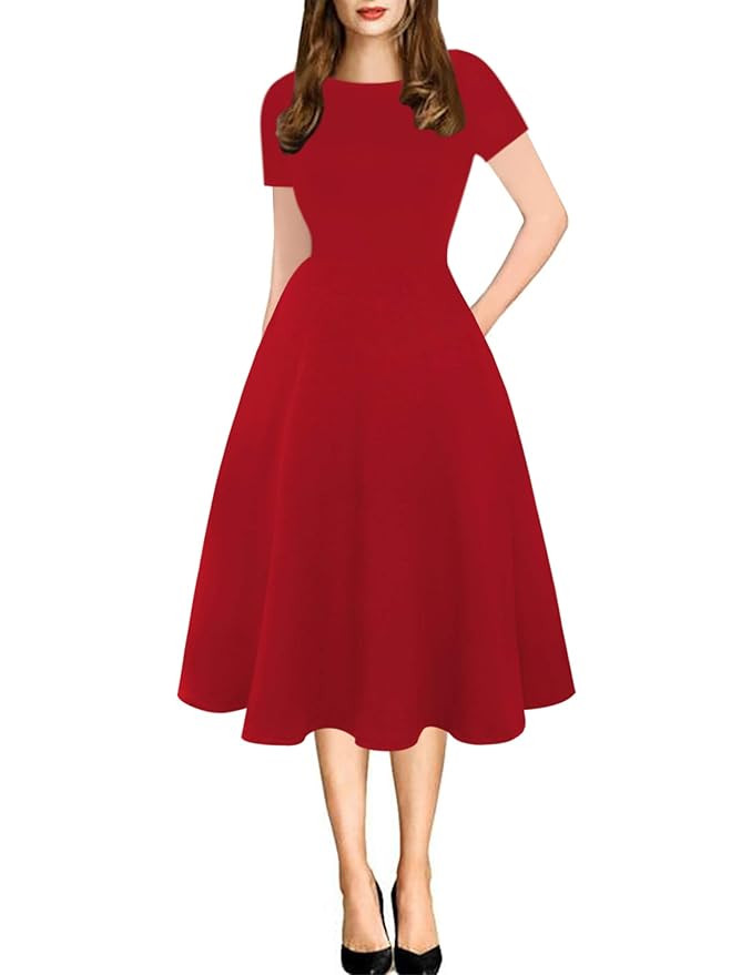 oxiuly Women's Vintage Round Neck Floral Casual Pockets Tunic Party Cocktail Cotton Blend A-Line ... | Amazon (US)